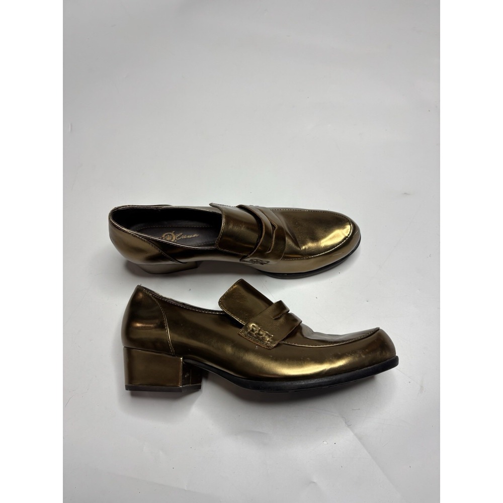 BORN CROWN Women's 9M Penny Block Heel Pumpā LEATHER DARK GOLD ECLECTIC Y2K 90s